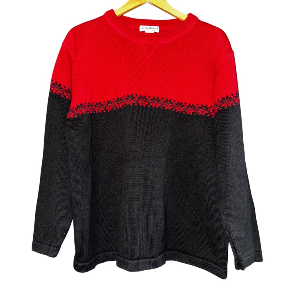 Eddie Bauer Nordic Snowflake Sweater Womens Size XL Color Block‎ Warm Knit Cozy